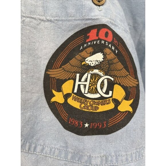 Harley‎ Davidson 90th Anniversary Reunion Chambray Shirt XL AUTOGRAPHED Blue - Picture 3 of 8